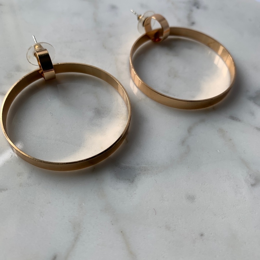 Gold Colored Circle Drop Earrings - Picture 4 of 4